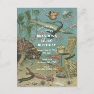 Under The Sea Ocean Sea Animal retro Birthday Invitation Postcard