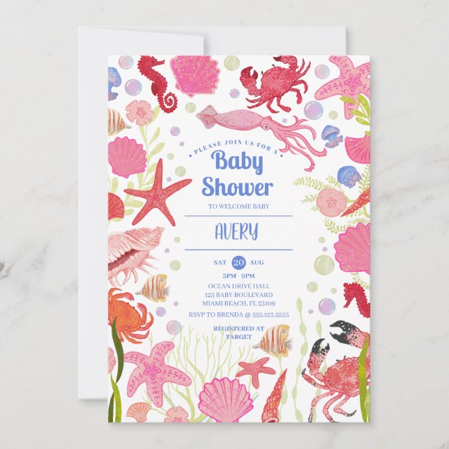 Under the Sea Ocean Themed Baby Shower Invitations (Front)