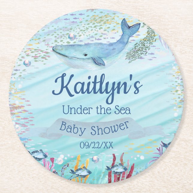 Under The Sea | Ocean Themed Baby Shower Round Paper Coaster (Front)