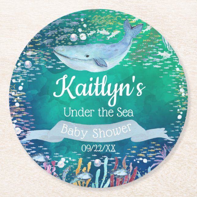 Under The Sea | Ocean Themed Baby Shower Round Paper Coaster (Front)
