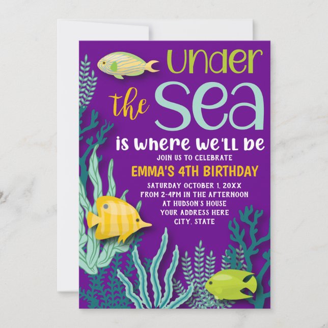 Under the Sea Ocean Themed Girls Birthday Party Invitation (Front)