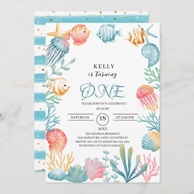 Under the Sea Ocean Watercolor Baby Shower Invitation (Front/Back)