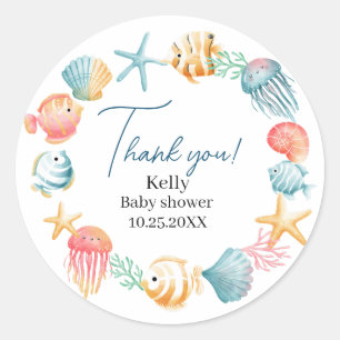 Under the Sea Ocean Watercolor Baby shower thank y Classic Round Sticker