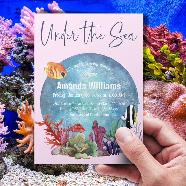 Under the Sea Ocean Watercolor Girl Baby Shower Invitation (Creator Uploaded)