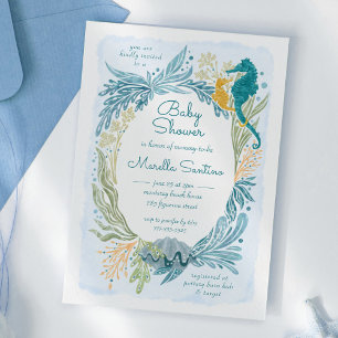 Under the Sea Ocean Waves Seahorse Baby Shower Invitation