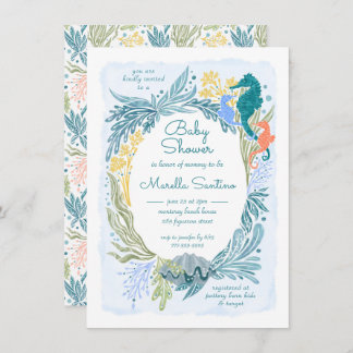 Under the Sea Ocean Waves Seahorse Twins Boy Girl Invitation