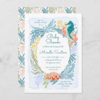 Under the Sea Ocean Waves Seahorse Twins Girls Invitation