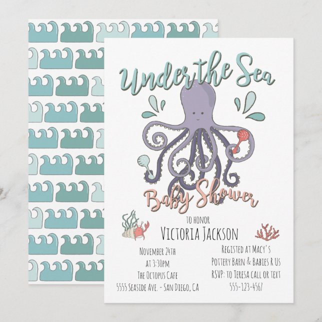 Under the Sea Octopus Baby Shower Invitation (Front/Back)