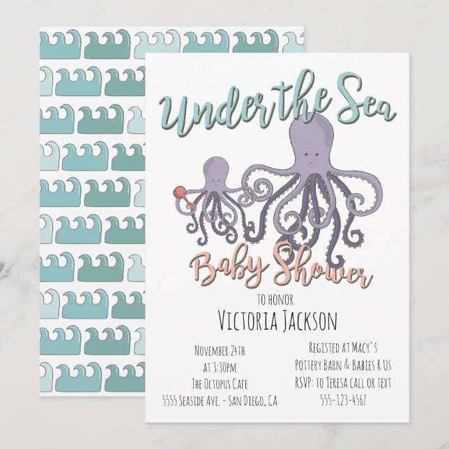 Under the Sea Octopus Baby Shower Invitation (Front/Back)