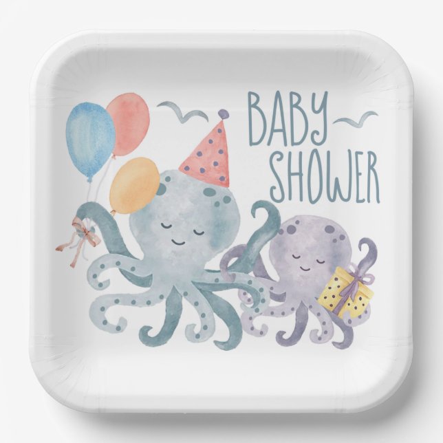 Under the Sea Octopus Beach Baby Shower Paper Plate (Front)