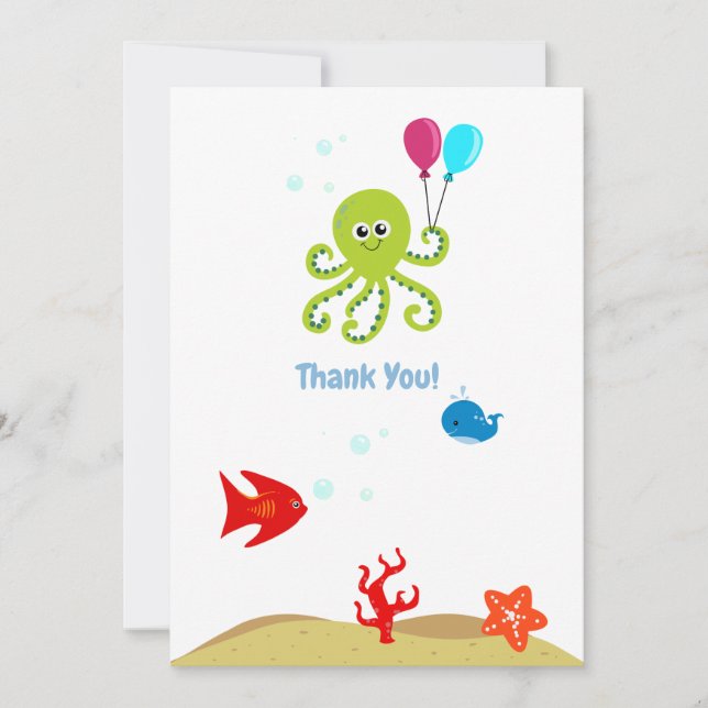 Under the Sea Octopus Boy Birthday Thank You Card (Front)