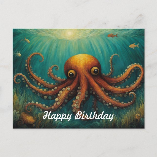 Under The Sea Octopus Happy Birthday Postcard (Front)