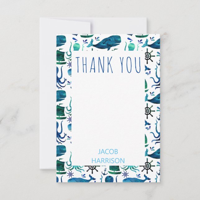 Under the Sea Octopus Marine Nautical Thank You (Front)