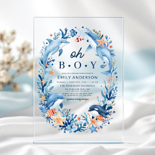 Under the Sea Oh Boy Blue Baby Shower Acrylic Invitations