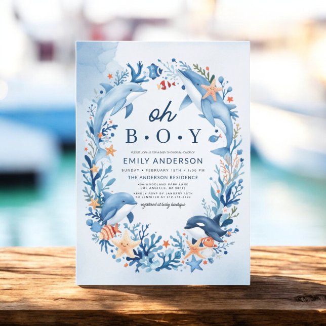 Under the Sea Oh Boy Blue Baby Shower Invitation (Creator Uploaded)