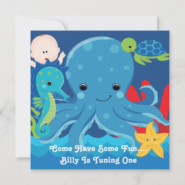 Under The Sea One Year Old Birthday  Fishy Party Invitation (Front)