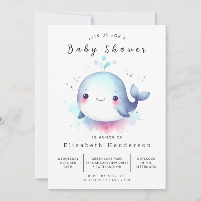 Under the Sea Online Whale Baby Shower Invitation (Front)