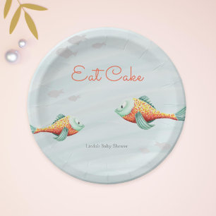 Under the Sea Orange and Green Fish Neutral Paper Plate