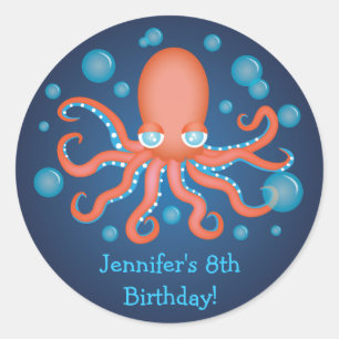 Under the Sea Orange Octopus Birthday Stickers