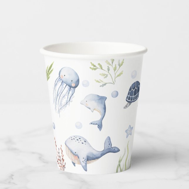 Under the Sea Party Decorations, Ocean Animals Paper Cups (Front)