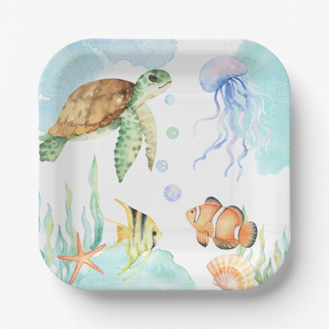 Under the Sea Party - Turtle Fish Ocean Birthday Paper Plate (Front)