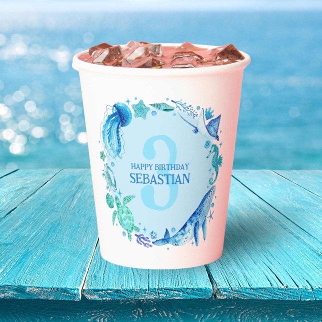Under the Sea Party Watercolor 3rd Birthday Paper Cups (Under the Sea Party Watercolor 3rd Birthday Paper Cups)
