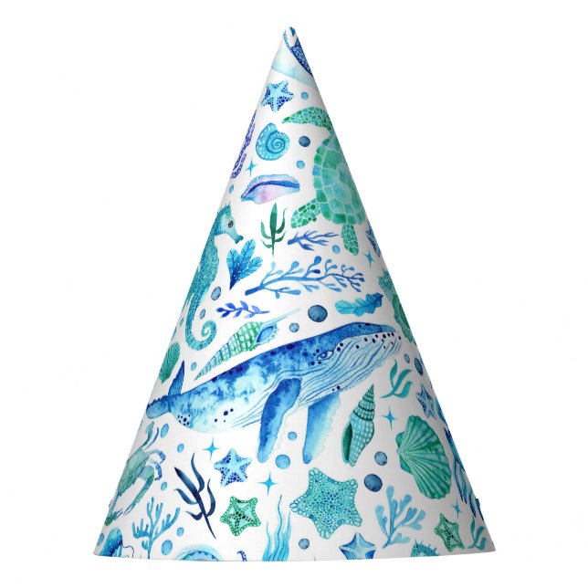 Under the Sea Party Watercolor Party Hat (Front)