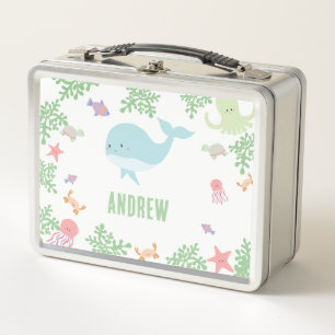 Under the Sea Personalised Cute Whale Kids Pastel Metal Lunch Box