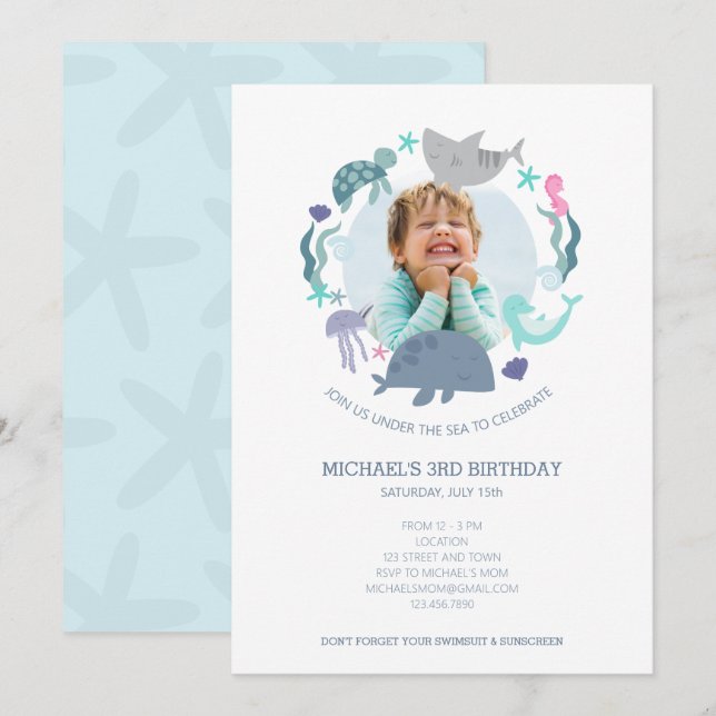 Under The Sea Photo Birthday Invitation (Front/Back)