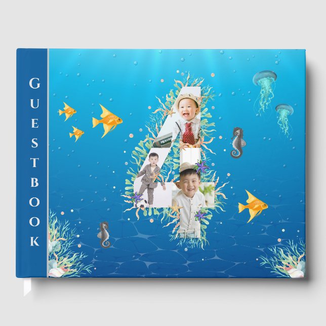 Under The Sea Photo Collage Big 4th Birthday Guest Book (Front)
