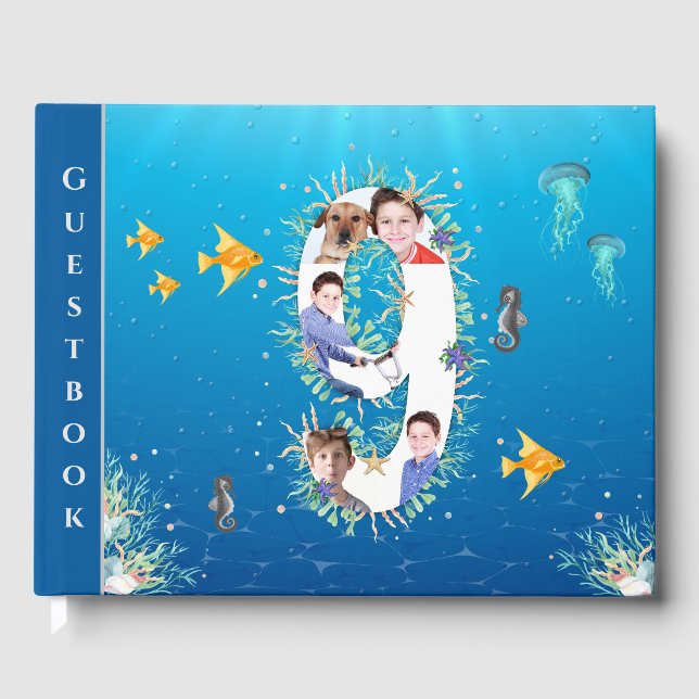 Under The Sea Photo Collage Big 9th Birthday Guest Book (Front)