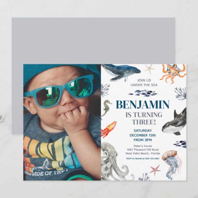 Under The Sea Photo Sea Birthday Party  Invitation (Front/Back)