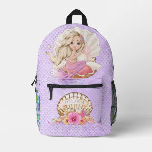 Under the Sea Pink and Purple Mermaid (Blonde)  Printed Backpack