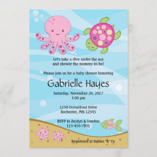 Under the Sea Pink Baby Shower Invitations