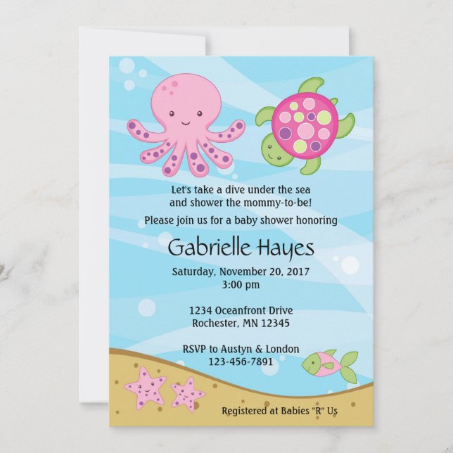 Under the Sea Pink Baby Shower Invitations (Front)