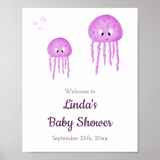 Under the Sea Pink Jellyfish Baby Shower Welcome Poster (Front)