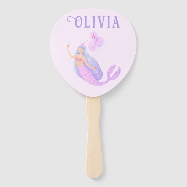 Under the Sea Pink Mermaid Birthday Hand Fan (Front)