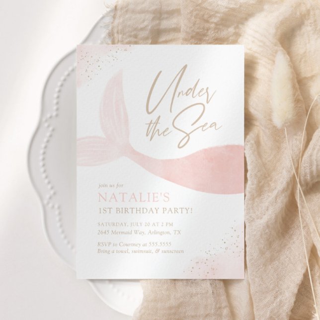 Under the Sea Pink Mermaid Girl Birthday Party Invitation (Creator Uploaded)