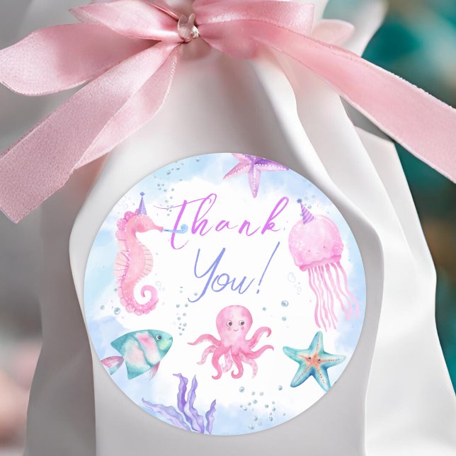 Under The Sea! Pink Ocean Girl 2nd Birthday Classic Round Sticker (Creator Uploaded)