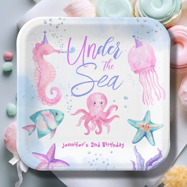 Under The Sea! Pink Ocean Girl 2nd Birthday  Paper Plate (Creator Uploaded)