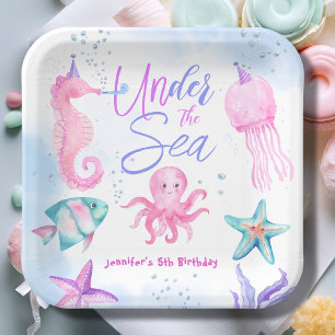 Under The Sea! Pink Ocean Girl 5th Birthday Paper Plate