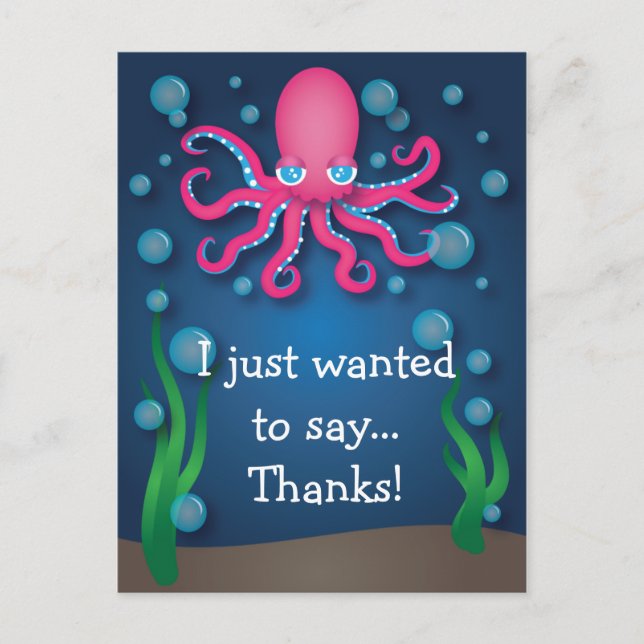 Under the Sea Pink Octopus Thank You Postcard (Front)