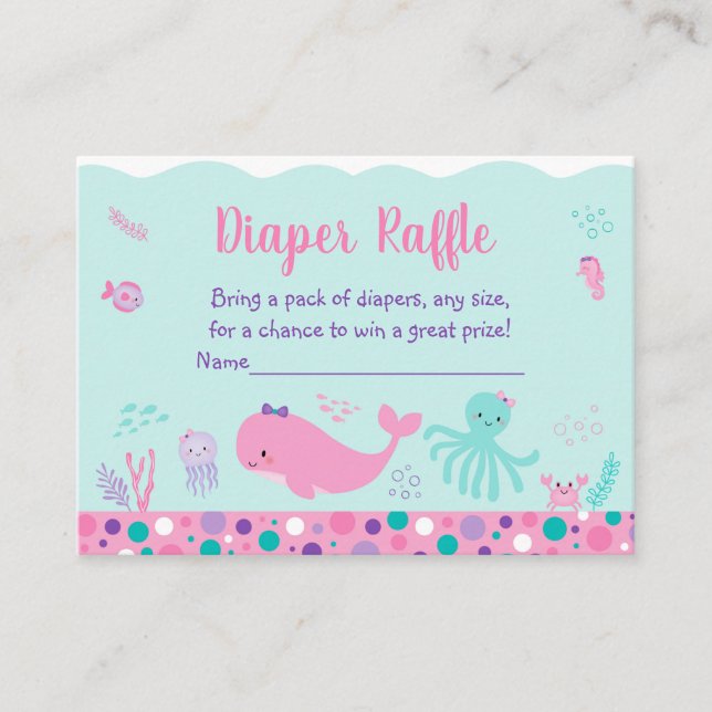 Under The Sea Pink Purple Baby Diaper Raffle Enclosure Card (Front)