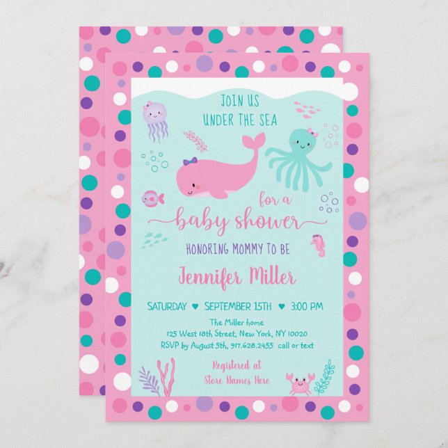Under The Sea Pink Purple Nautical Baby Shower Invitation (Front/Back)
