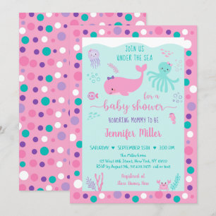 Under The Sea Pink Purple Nautical Baby Shower Invitation