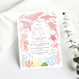 Under The Sea Pink Sea Aniamls Baby Shower Invitation