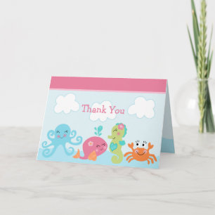 Under the Sea Pink Whale Thank You card folded