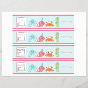 Under the Sea/Pink Whale Water Bottle Labels Flyer