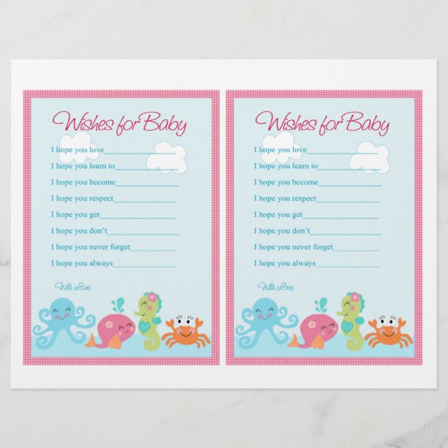 Under the Sea/Pink Whale "Wishes for Baby" notes (Front)