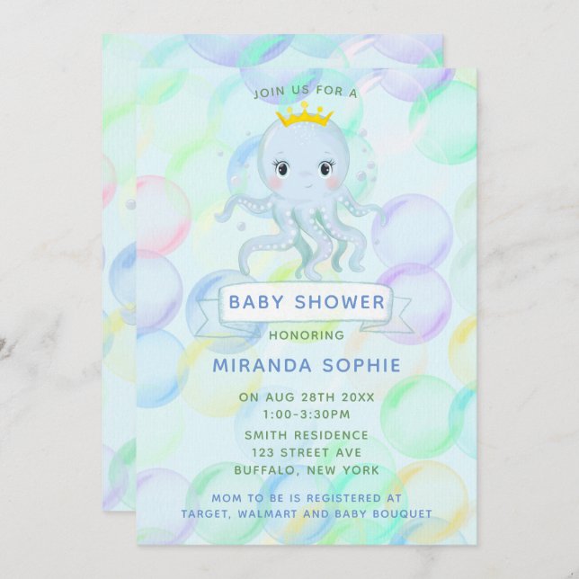 Under The Sea Prince Octopus Boy Baby Shower Invitation (Front/Back)